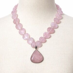 Rose Quartz Heart Necklace Teardrop Pendant Sterling Silver Gemstone Handmade